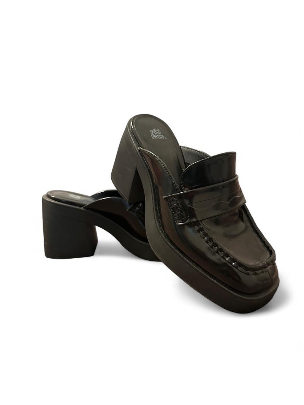 wild fable Black Patent Slip-On Block Heel Loafers